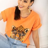 2214-OG Pomarańczowa bluzka z nadrukiem Cheetah (2)