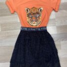 2214-OG Pomarańczowa bluzka z printem Cheetah