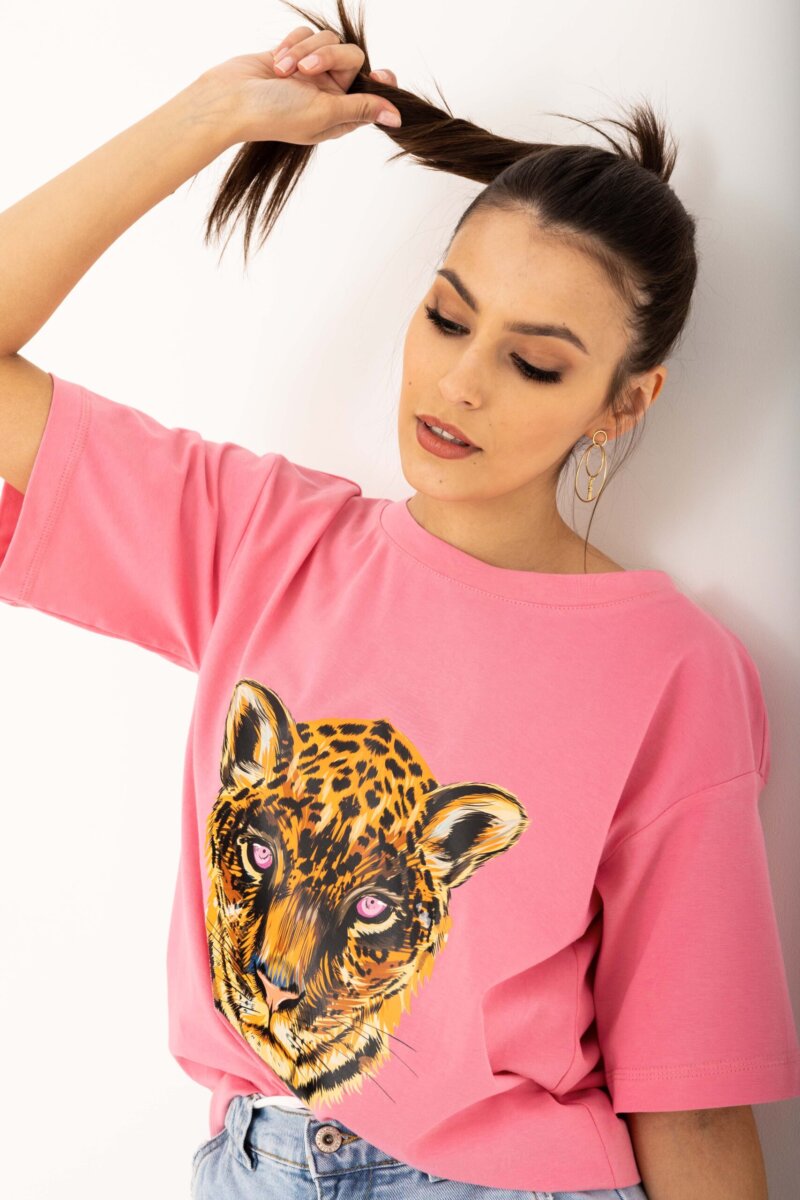 2214-PK Różowa bluzka z nadrukiem Cheetah (1)