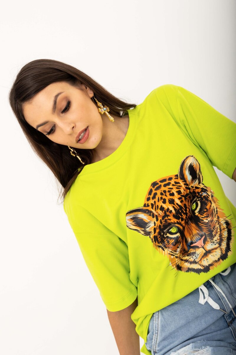 2214-YL Żółta bluzka z nadrukiem Cheetah (1)